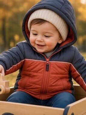 OSH KOSH Gray and Orange Hooded Quilted Winter Parka Boys 12 months